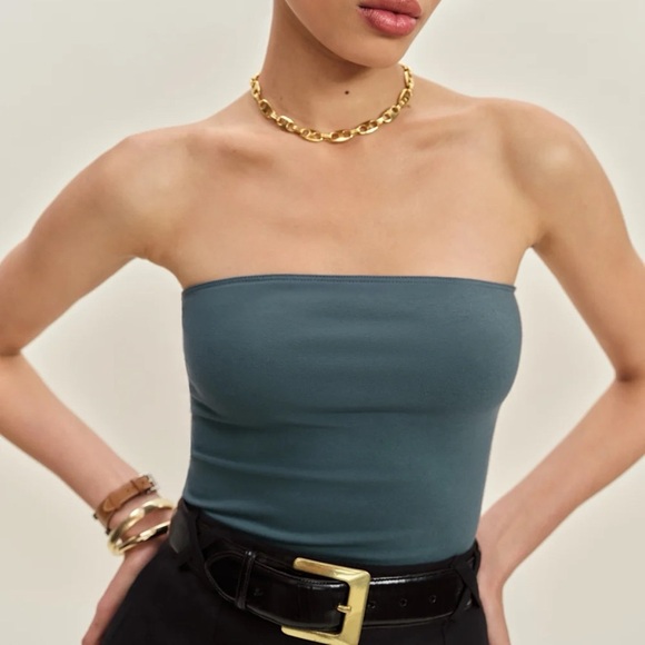 NWT Reformation Seren Knit Strapless Tube Top in Slate Blue XS - Picture 1 of 10
